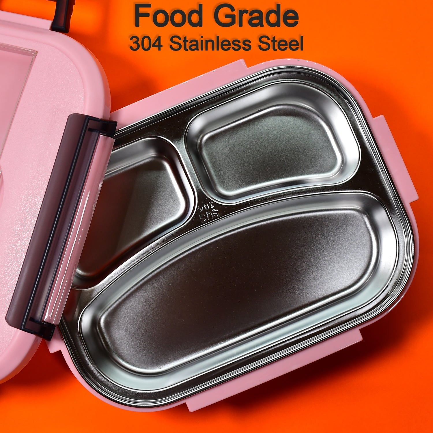 2041 Pink Lunch Box for Kids and adults, Stainless Steel Lunch Box with 3 Compartments With spoon slot. DeoDap 2041 Pink Lunch Box for Kids and adults, Stainless Steel Lunch Box with 3 Compartments With spoon slot. DeoDap